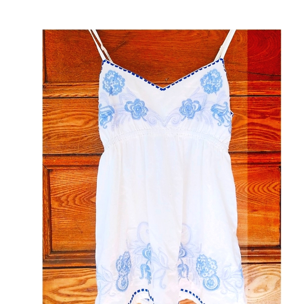 Delia's Embroidered Blue White Peasant Top